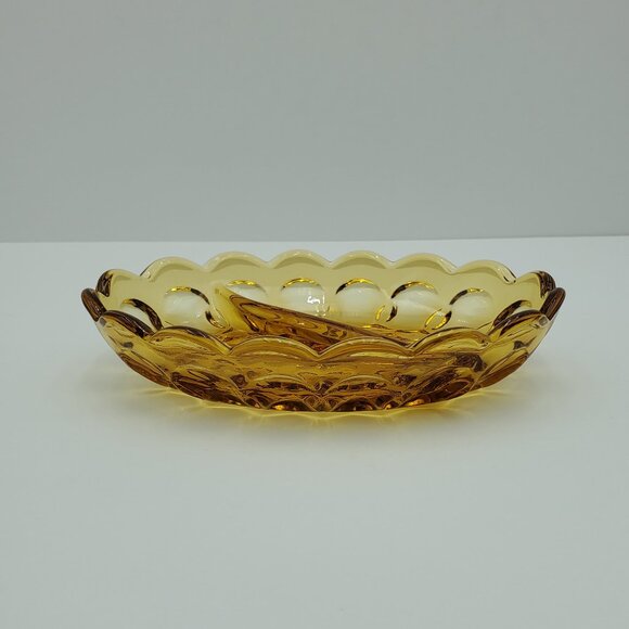 Anchor Hocking Fairfield Amber Divided Dish Gold Amber Glass Relish Nut Tray - Picture 2 of 4